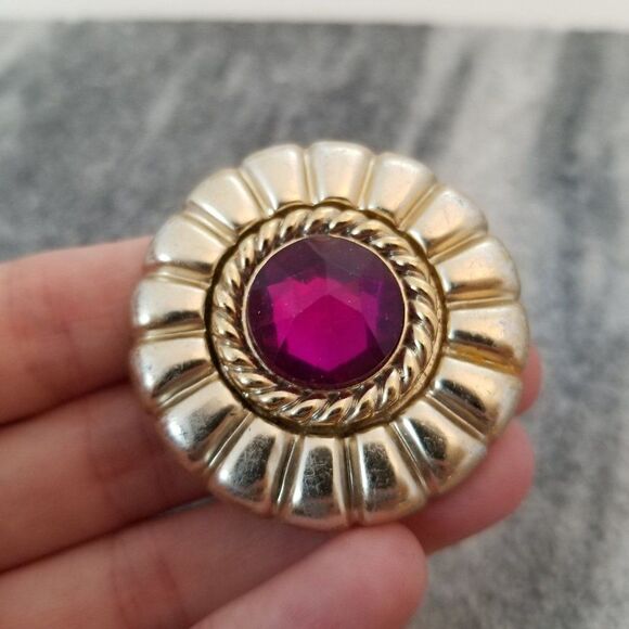 Vintage Purple Center Gold Tone Brooch, Retro Design, Estate - Picture 5 of 6